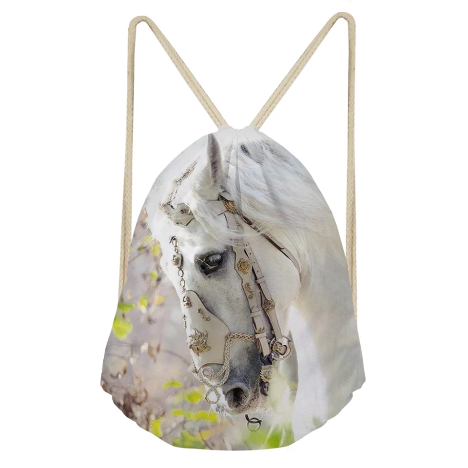 WHEREISART Cartoon Mini Drawsting Bags Kawaii Flower Horse Print Pattern Shoes Pockets Cute Animal Prints Girls Travel Backpack | Багаж и