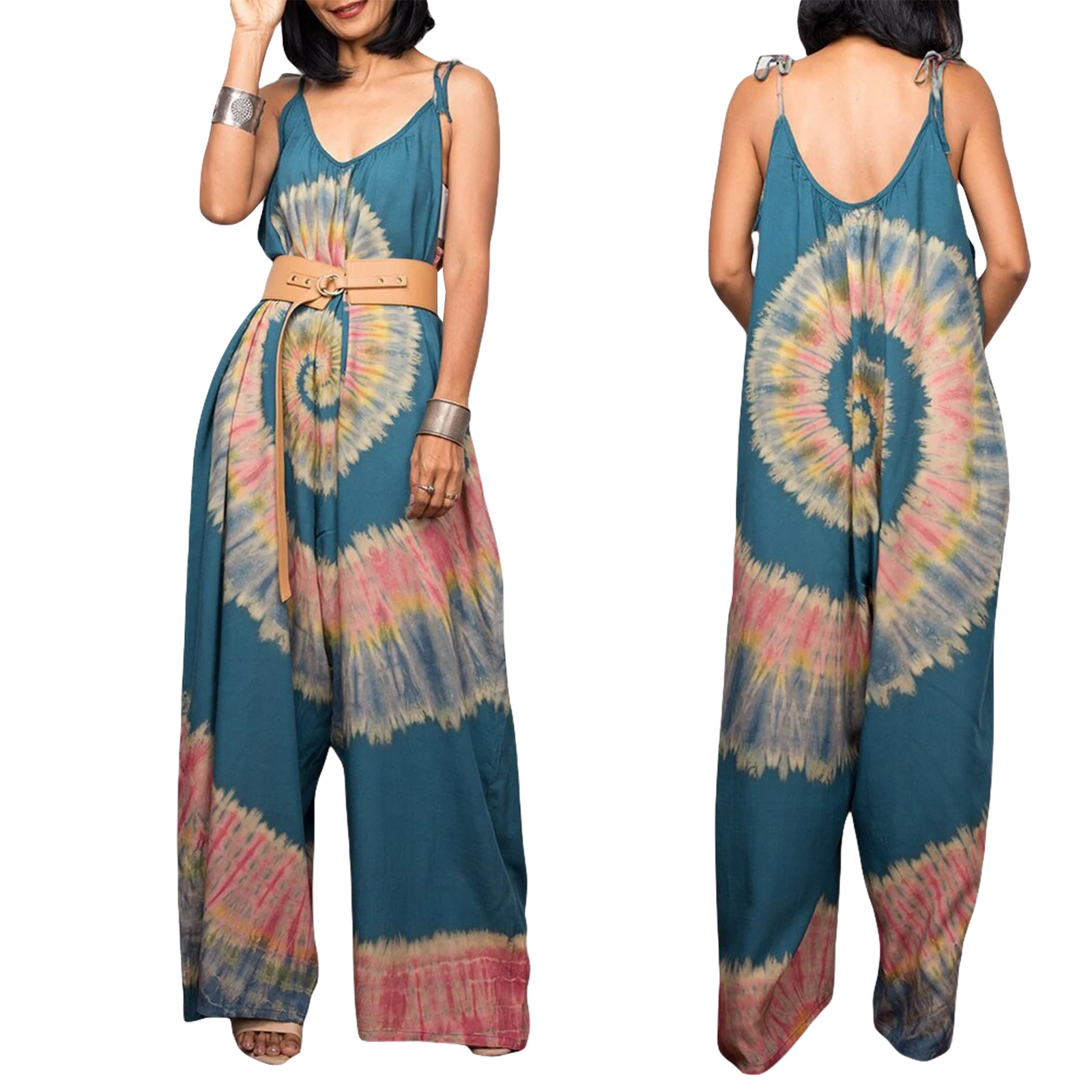Women Loose Style Jumpsuit U-shaped Collar Sleeveless Tie-dyed Printed Pattern Overalls Long Pants
Women Loose Style Jumpsuit U-shaped Collar Sleeveless Tie-dyed Printed Pattern Overalls Long Pants