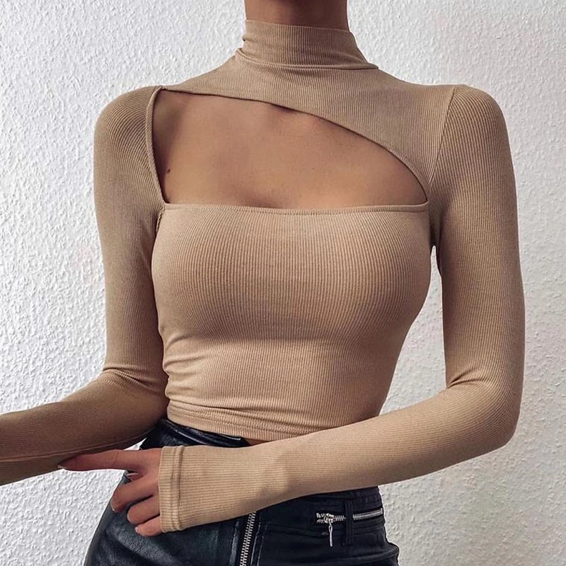 Spring and autumn 2020 new sexy bottom Shirt Short women's Khaki hollow out round neck slim long sleeve top
Spring and autumn 2020 new sexy bottom Shirt Short women's Khaki hollow out round neck slim long sleeve top