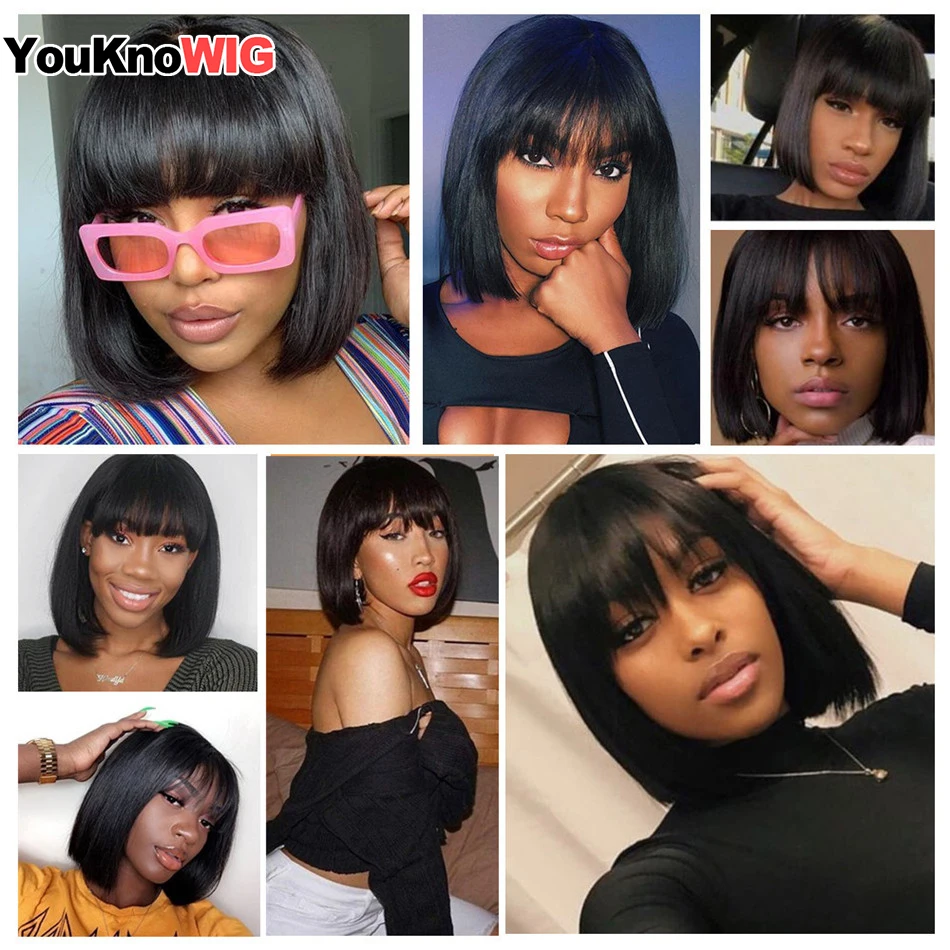 Short Straight Bob Wig With Bangs Cheap Human Hair Wig With Bangs For Black Women Brazilian Full Machine Wig Can Be Permed & Dye
Short Straight Bob Wig With Bangs Cheap Human Hair Wig With Bangs For Black Women Brazilian Full Machine Wig Can Be Permed & Dye