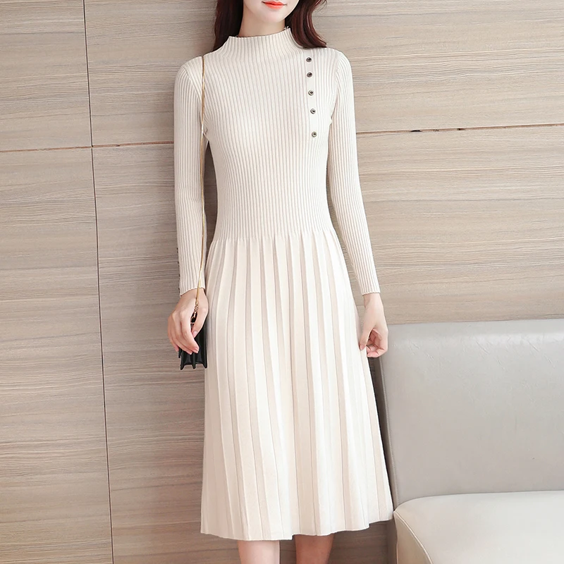 Autumn Solid Knitted Sweater Dress Women Long Sleeve High Waist Long Maxi Dresses Fashion Thickened Sexy Button Up Pleated Skirt
Autumn Solid Knitted Sweater Dress Women Long Sleeve High Waist Long Maxi Dresses Fashion Thickened Sexy Button Up Pleated Skirt