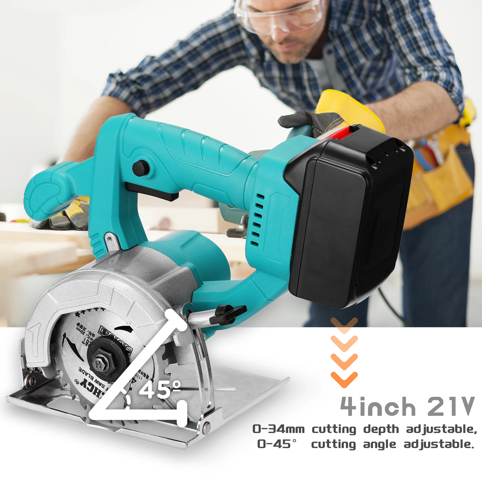 21V Electric Circular Saw 0-34mm Cutting Depth Adjustable Lithium Battery Woodworking Tool Wood Board Marble Cutting Machine
21V Electric Circular Saw 0-34mm Cutting Depth Adjustable Lithium Battery Woodworking Tool Wood Board Marble Cutting Machine