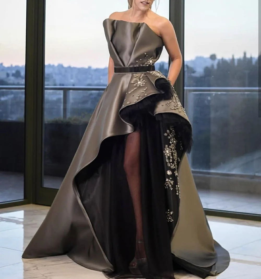 High Low Hi-Lo Fashion Floor Length Court train Bubble Prom Dresses Crystal Beading Satin Evening Dresses
High Low Hi-Lo Fashion Floor Length Court train Bubble Prom Dresses Crystal Beading Satin Evening Dresses