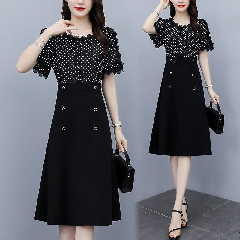 Vintage Fashion Fake Two Dress Women Short Sleeve Lace Patchwork Dot Woman Dresses Office Lady Plus Size Clothes Lady
Vintage Fashion Fake Two Dress Women Short Sleeve Lace Patchwork Dot Woman Dresses Office Lady Plus Size Clothes Lady