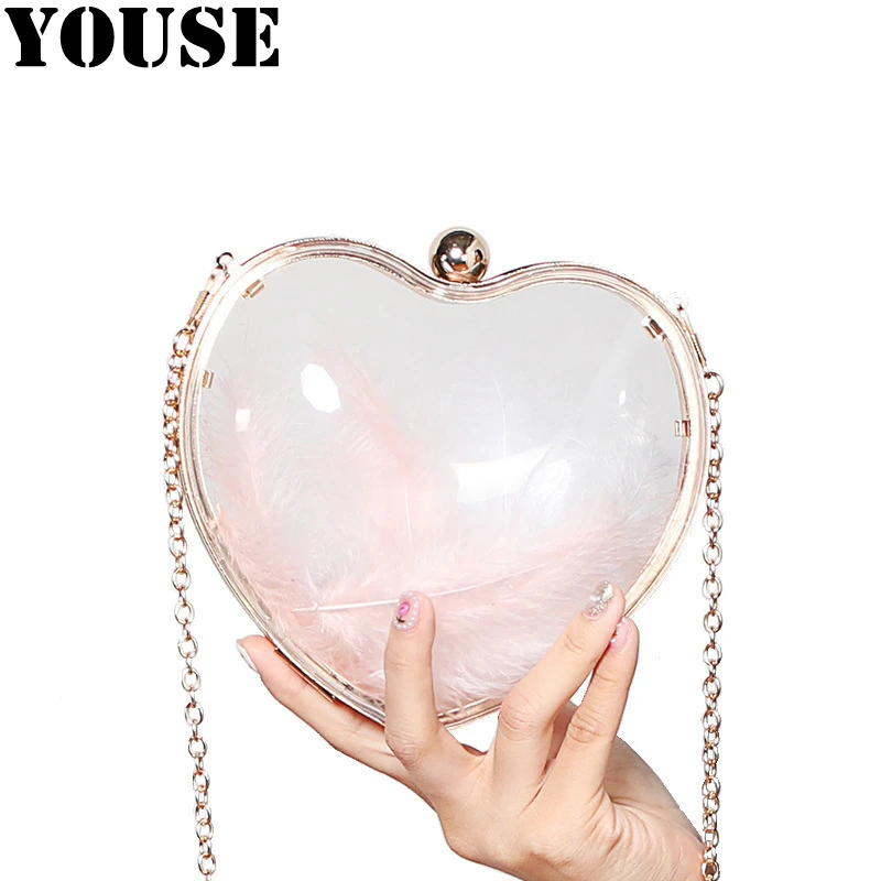 YOUSE Brand 2021 New Heart-shaped Clutch Bag Ladies Casual One-shoulder Transparent Bag Stylish Feathered Heart Cross-body Bag
YOUSE Brand 2021 New Heart-shaped Clutch Bag Ladies Casual One-shoulder Transparent Bag Stylish Feathered Heart Cross-body Bag