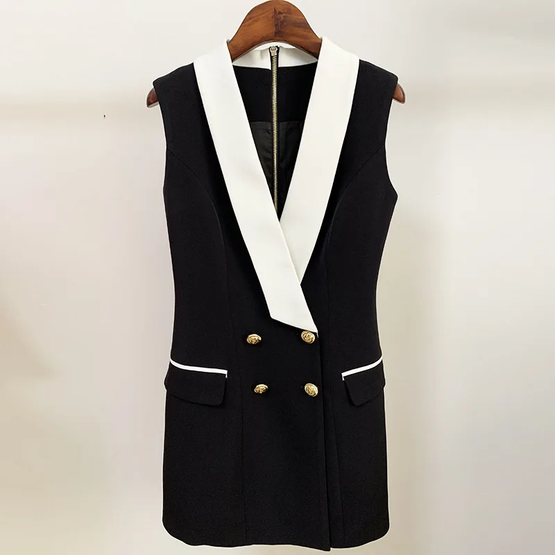 2021 Spring and Summer Star Fashion Career Double Breasted Contrast Suit Collar Sleeveless Vest Dress 
2021 Spring and Summer Star Fashion Career Double Breasted Contrast Suit Collar Sleeveless Vest Dress