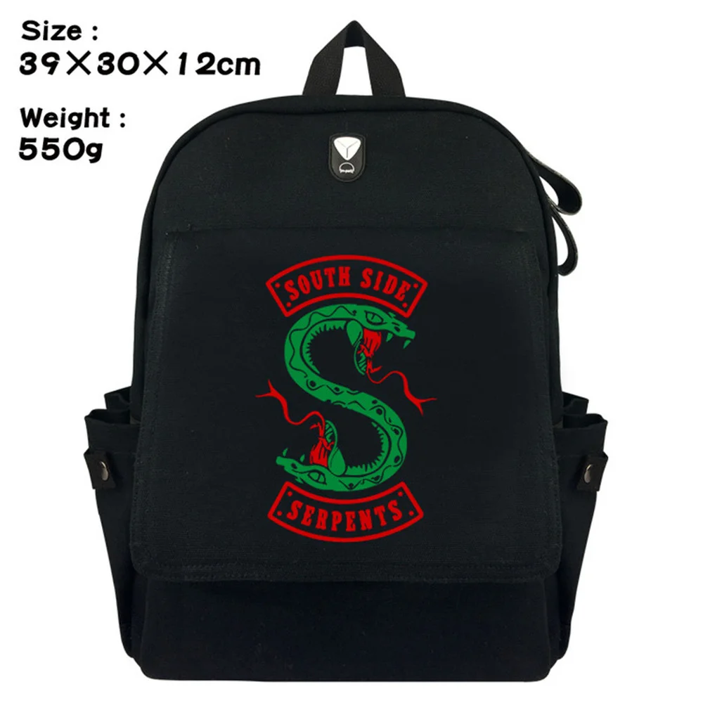 

Riverdale Southside Serpents Canvas Backpack Zipper Packsack Fashion Shoulders Laptop Bag Boys Girls Rucksack Student Bookbag