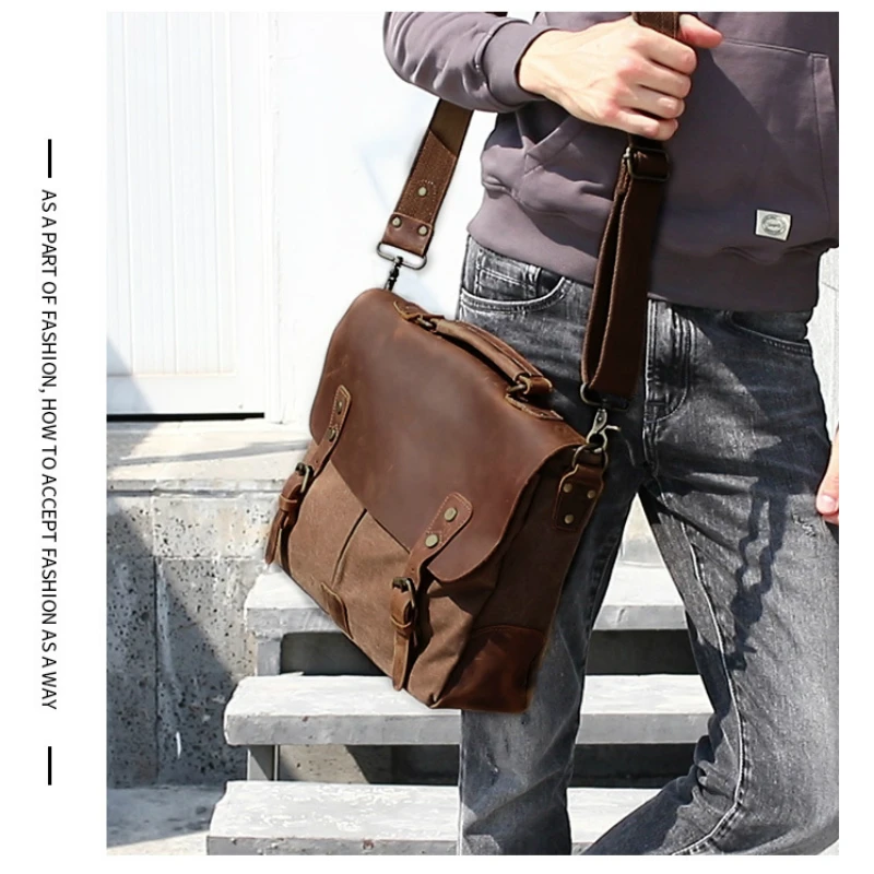 Vintage Canvas Men's Shoulder Bag Handbag Briefcase Laptop Bag Messenger Bag with Crazy Horse Leather Men's Bag Rucksack 2020
Vintage Canvas Men's Shoulder Bag Handbag Briefcase Laptop Bag Messenger Bag with Crazy Horse Leather Men's Bag Rucksack 2020