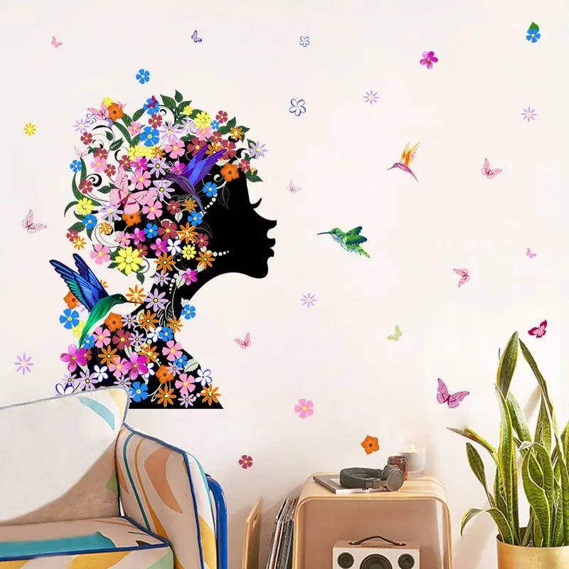Cartoon Flower Butterfly Girl Wall Sticker For Bedroom Living Room Study Decals Mural Home Decor | Дом и сад