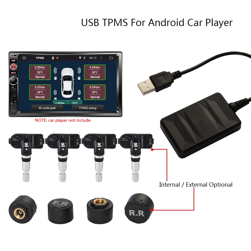 USB Android Tire Pressure Monitoring System for Android Car Player Wireless Transmission TPMS
USB Android Tire Pressure Monitoring System for Android Car Player Wireless Transmission TPMS