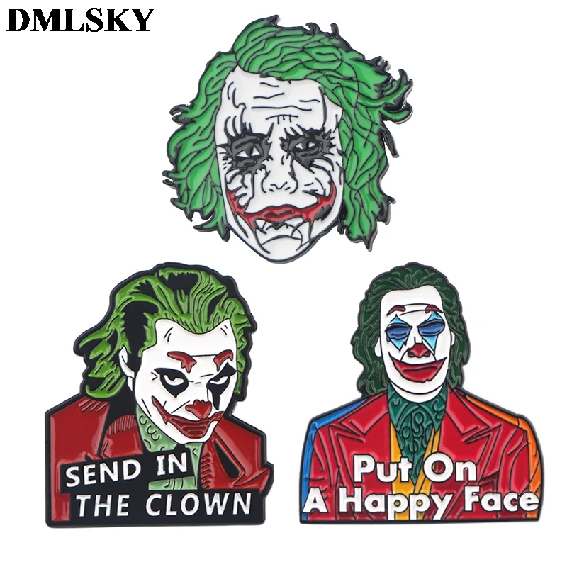 DMLSKY clown male Cartoon Metal Pins Enamel Brooches for Women Men Lapel Pin Backpack Badge Denim Brooch Collar Jewelry M4113 | Украшения и