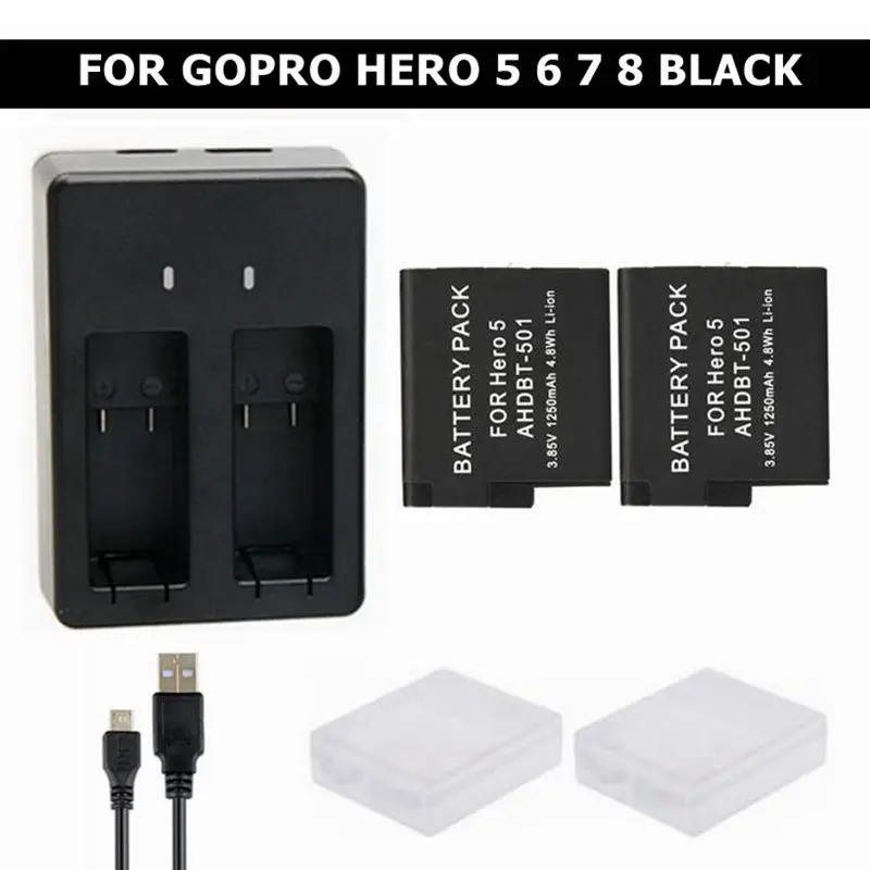 Зарядное устройство с двойным USB портом и двойной батареей для Go Pro AHDPT 501 литий