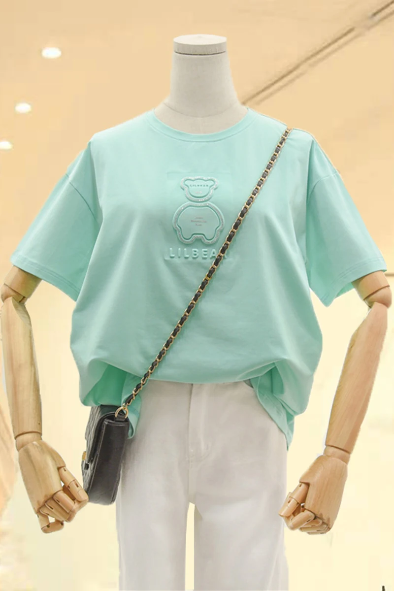 2021 Korean Style Short-Sleeved T-shirt Women's round Neck Rhinestone Cartoon Loose Trendy Summer Pure Cotton Thin T-shirt tops 
2021 Korean Style Short-Sleeved T-shirt Women's round Neck Rhinestone Cartoon Loose Trendy Summer Pure Cotton Thin T-shirt tops