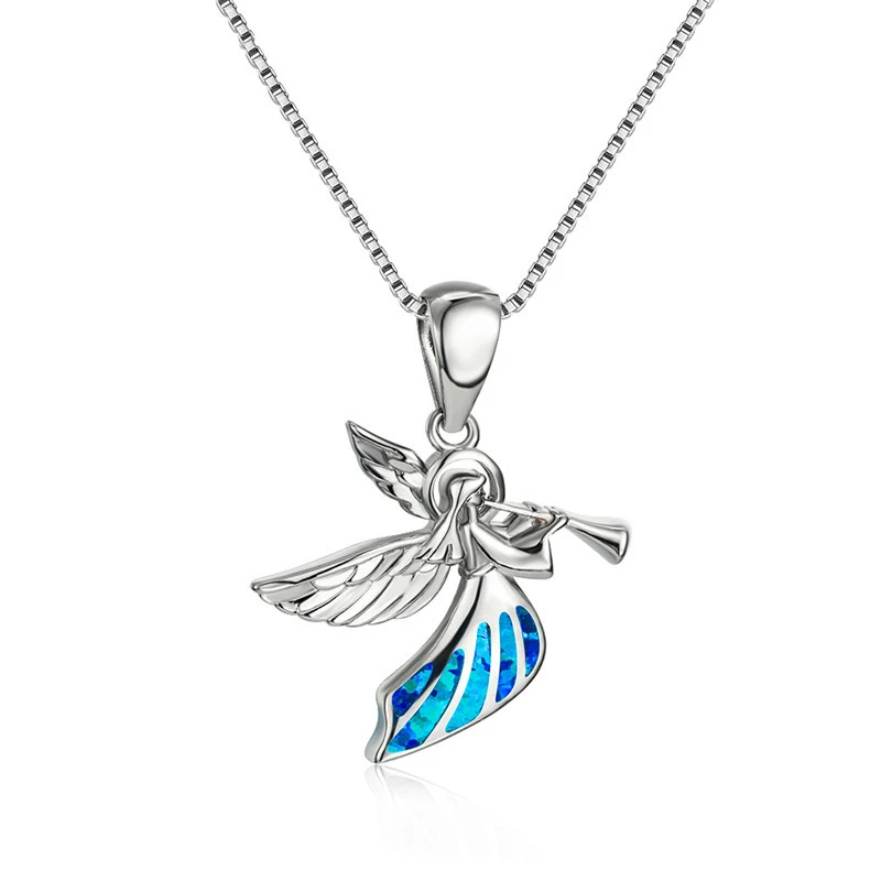 

Fashion Imitation Blue Fire Opal Necklace for Women Statement Jewelry Wedding Exquisite Elves Angel Pendant Necklace