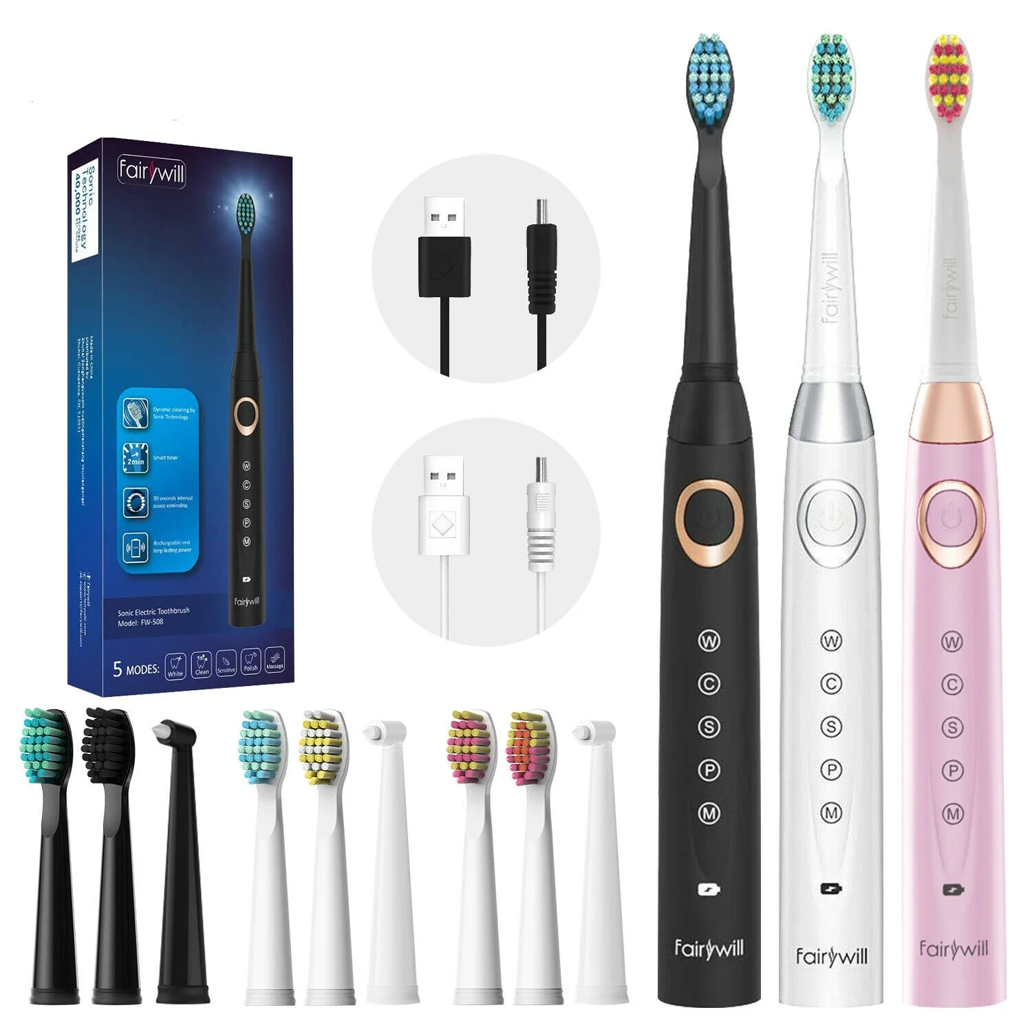 Sonic Electric Toothbrush FW-508 USB Charge Rechargeable IPX7 Waterproof Electronic Tooth 8 Replacement Brush Heads
Sonic Electric Toothbrush FW-508 USB Charge Rechargeable IPX7 Waterproof Electronic Tooth 8 Replacement Brush Heads