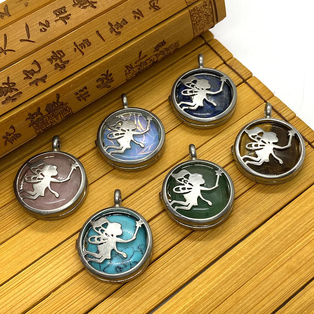 Natural Stone Crystal Pendant Round Shape Fairy Pattern Carved Hollow Box Malay Jade Tiger Eye Stone Can Be DIY To Make Jewelry
Natural Stone Crystal Pendant Round Shape Fairy Pattern Carved Hollow Box Malay Jade Tiger Eye Stone Can Be DIY To Make Jewelry