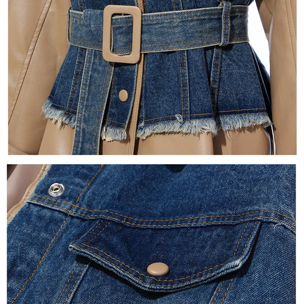 Fashion European Washed Denim Stitching Leather Jacket Windbreaker Leather PU Jacket Women Loose Spring and Autumn Coat NS2334
Fashion European Washed Denim Stitching Leather Jacket Windbreaker Leather PU Jacket Women Loose Spring and Autumn Coat NS2334