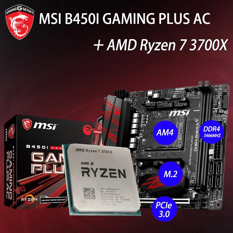 Материнская плата с разъемом AM4 AMD Ryzen 7 3700X + MSI B450I GAMING PLUS набор материнской платы 4