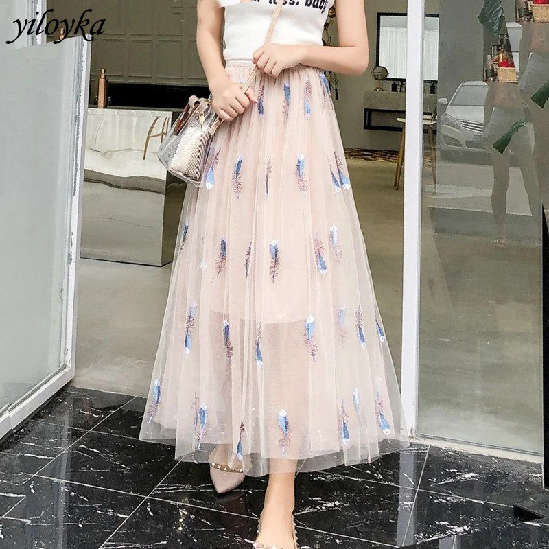 Summer Feather Embroidery Skirt 3 Layers Mesh Princess Tulle Skirts Womens Pleated A-line Saia Female Jupe Tutu Skirts Faldas
Summer Feather Embroidery Skirt 3 Layers Mesh Princess Tulle Skirts Womens Pleated A-line Saia Female Jupe Tutu Skirts Faldas