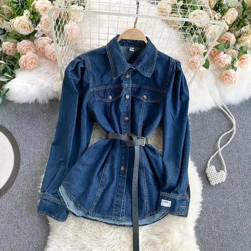 Women Denim Blouse 2021 Spring Autumn Long Sleeve Slim with Belt Jeans Shirts Woman Streetwear Single-breasted Blouse
Women Denim Blouse 2021 Spring Autumn Long Sleeve Slim with Belt Jeans Shirts Woman Streetwear Single-breasted Blouse