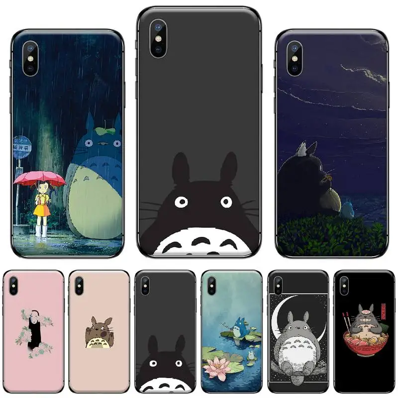 Totoro Chihiro Miyazaki милый черный мягкий чехол для iphone 5 5s 5c se 6 6s 7 8 plus x xs xr 11 pro max|Бамперы| |