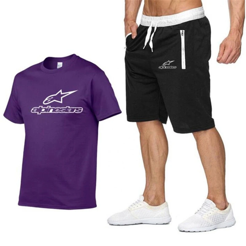 

New Men's Summer Sportswear Suit, Cotton Fashion Printed T-Shirt Shorts, Casual Brand Track Uit, Running Sports 2-Piece Set