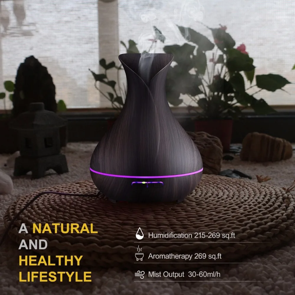 Vase Shape Essential Oil Diffuser 500ML Air Humidifier Wood Grain 7 Color LED Light Ultrasonic Cool Mist Maker Aroma Diffuser
Vase Shape Essential Oil Diffuser 500ML Air Humidifier Wood Grain 7 Color LED Light Ultrasonic Cool Mist Maker Aroma Diffuser