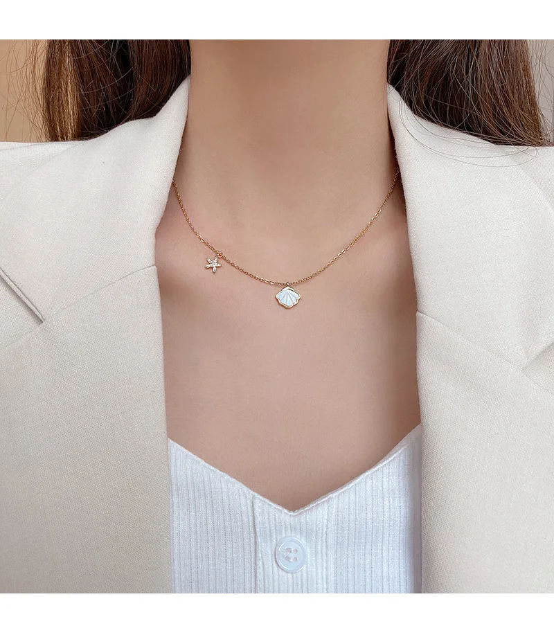 Women Titanium Steel Starfish Shell Necklace New Fashion Simple Temperament Elegant Design Sense Clavicle Chain Jewelry Trend
Women Titanium Steel Starfish Shell Necklace New Fashion Simple Temperament Elegant Design Sense Clavicle Chain Jewelry Trend
