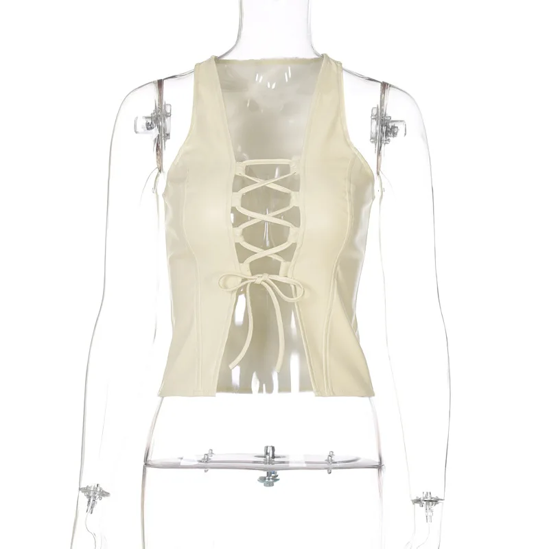 Cyber Y2K Streetwear Lace-Up PU Leather Vests Vintage Fashion V-neck Hollow Out Slit Sleeveless Crop Tops Summer Casual
Cyber Y2K Streetwear Lace-Up PU Leather Vests Vintage Fashion V-neck Hollow Out Slit Sleeveless Crop Tops Summer Casual