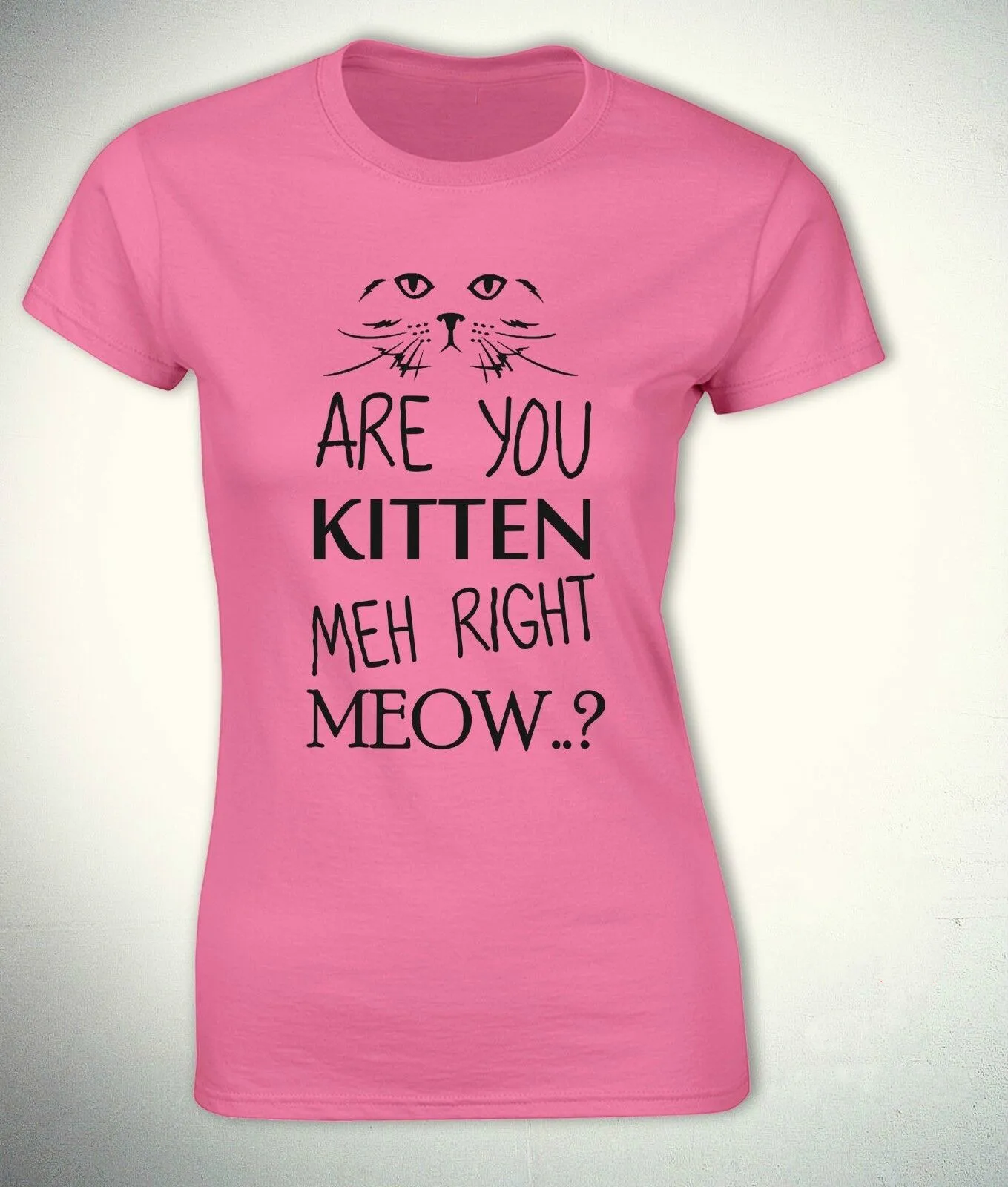 Are You Kitten Meh Right Meow T Shirt Funny Cat Animal Pet Girl Fashion Tee Womens S-XL | Женская одежда