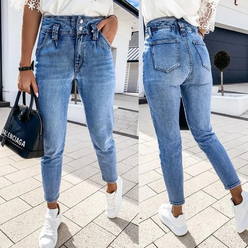 Женские винтажные потертые джинсы с высокой талией, Узкие синие джинсы, джинсы-бойфренды, повседневные брюки-карандаш 
Женские винтажные потертые джинсы с высокой талией, Узкие синие джинсы, джинсы-бойфренды, повседневные брюки-карандаш