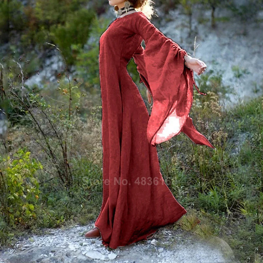 

Women Vintage Victorian Classical Elegant Dress Medieval Renaissance Round Neck Flared Sleeves Noble Princess Autumn Maxi Dress