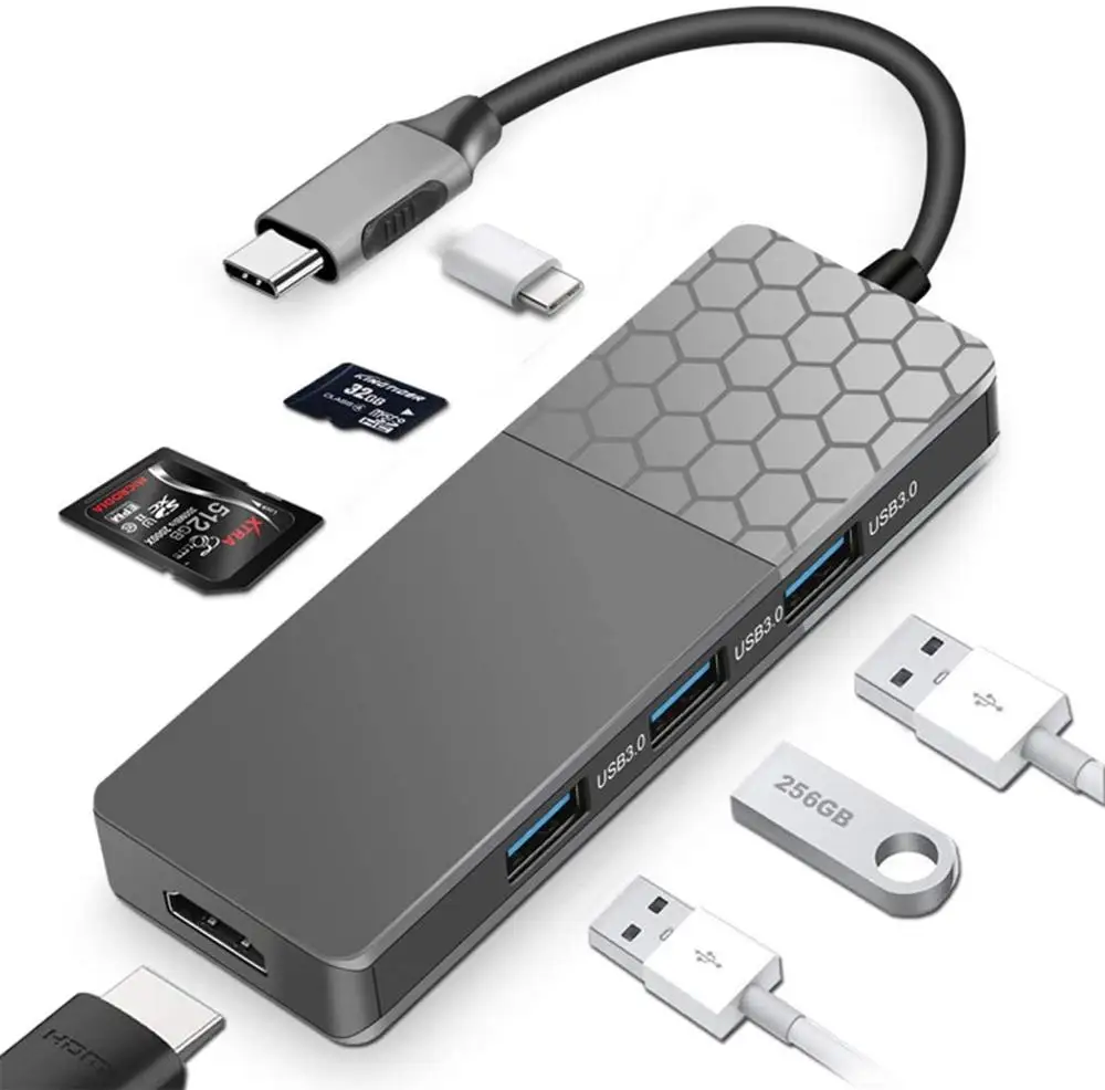 USB C Hub Type C Adapter 7 in 1 with 4K HDMI, 3 x USB 3.0, Thunderbolt 3 (Power Delivey), SD/TF Port for MacBook Pro
USB C Hub Type C Adapter 7 in 1 with 4K HDMI, 3 x USB 3.0, Thunderbolt 3 (Power Delivey), SD/TF Port for MacBook Pro