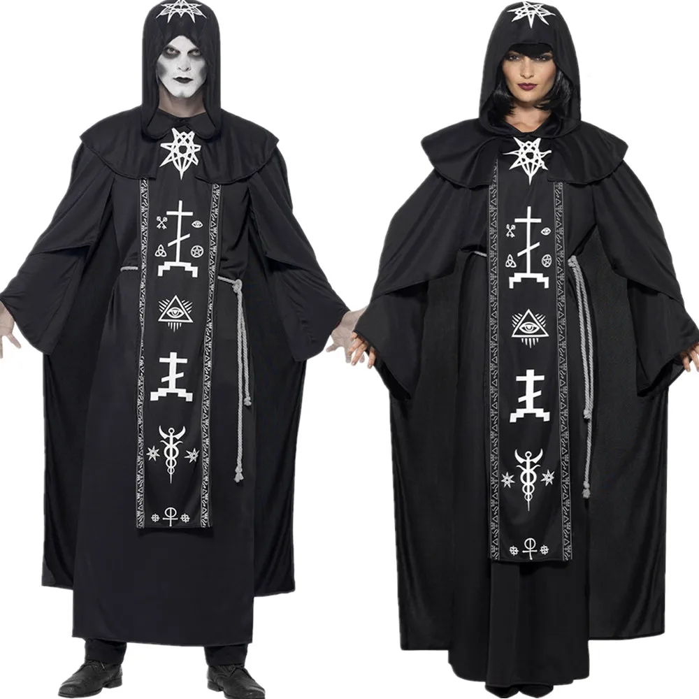 Halloween Cosplay Costume Adult Men Women Medieval Magician Robe Black Hooded Horror Death Devil Witch Costume
Halloween Cosplay Costume Adult Men Women Medieval Magician Robe Black Hooded Horror Death Devil Witch Costume