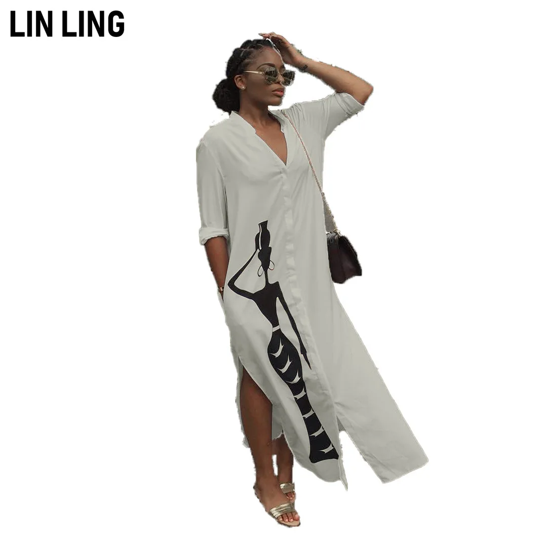 LINLING Long Sleeve Figure Print V-neck Sexy Split Single Breasted Pocket Ankle Long Shirt Dress
LINLING Long Sleeve Figure Print V-neck Sexy Split Single Breasted Pocket Ankle Long Shirt Dress