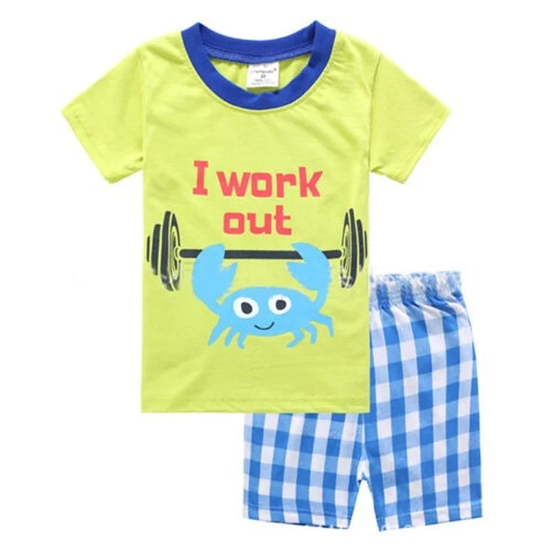 Boys Summer Short Sleeve Suit Baby Cute Print Round Neck Green T-shirt Casual Blue Lace Up Plaid Shorts Fashion Two Piece Set
Boys Summer Short Sleeve Suit Baby Cute Print Round Neck Green T-shirt Casual Blue Lace Up Plaid Shorts Fashion Two Piece Set