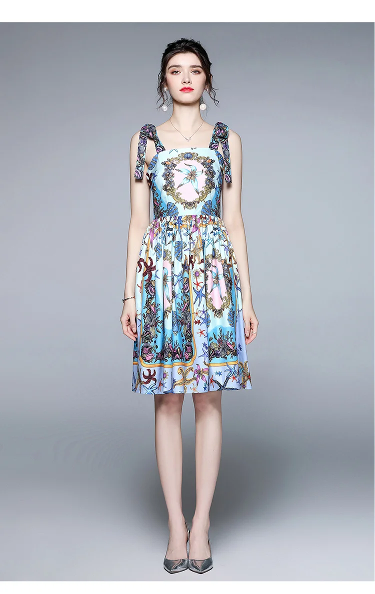 Summer new style sling positioning printing sleeveless temperament short dress with waist and thin temperament a-line skirt
Summer new style sling positioning printing sleeveless temperament short dress with waist and thin temperament a-line skirt