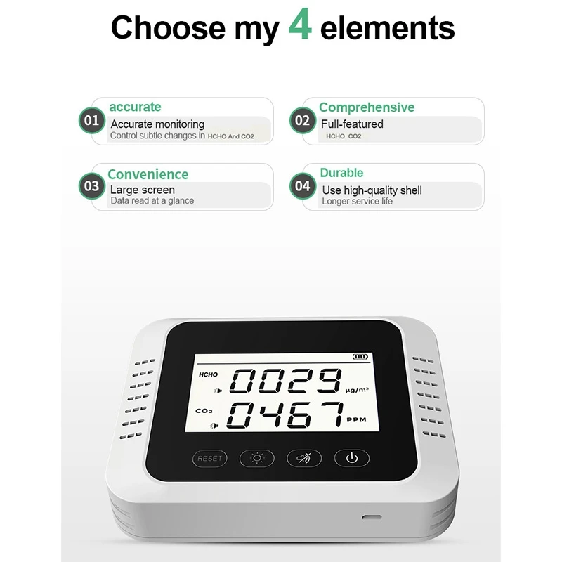 Wall-Mounted Carbon Dioxide Formaldehyde Detector Portable LED Digital Air Quality Detector CO2 HCHO Air Detector
Wall-Mounted Carbon Dioxide Formaldehyde Detector Portable LED Digital Air Quality Detector CO2 HCHO Air Detector