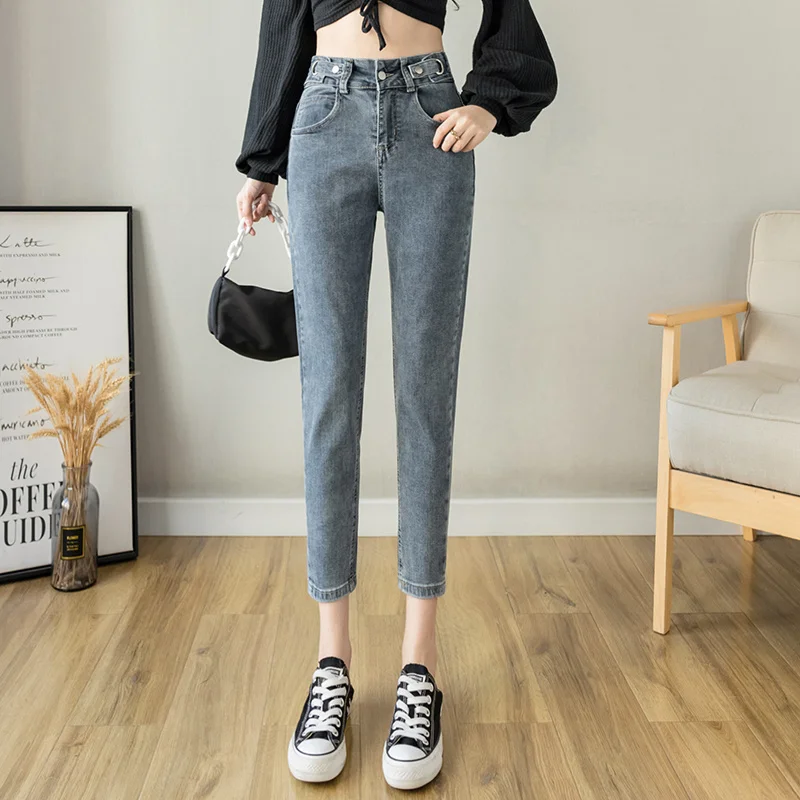 Женские эластичные джинсы с завышенной талией укороченные высокие