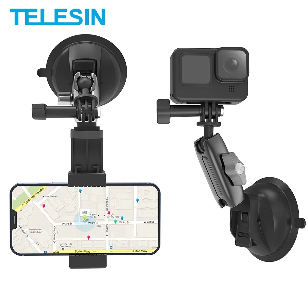 

TELESIN автомобильный держатель телефона присоска 360 ° Регулируемый универсальный 1/4 Стандартный адаптер для GoPro 10 9 8 Insta360 Osmo Action SJCAM