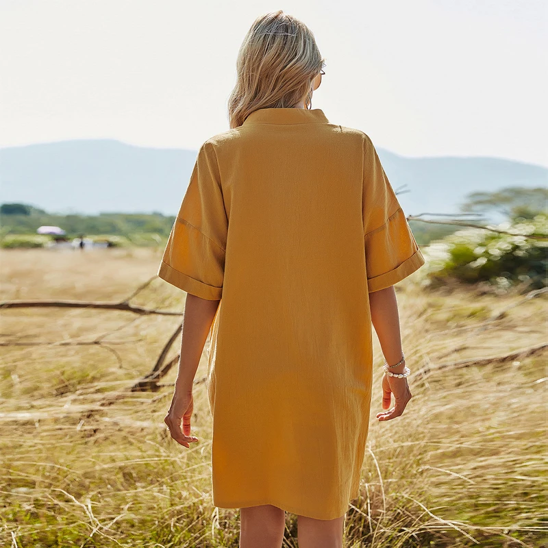Spring New Solid Color Half Sleeve Short Dress Women Loose Pocket V Neck Elegant Dress For Women 2021 Summer Dress
Spring New Solid Color Half Sleeve Short Dress Women Loose Pocket V Neck Elegant Dress For Women 2021 Summer Dress