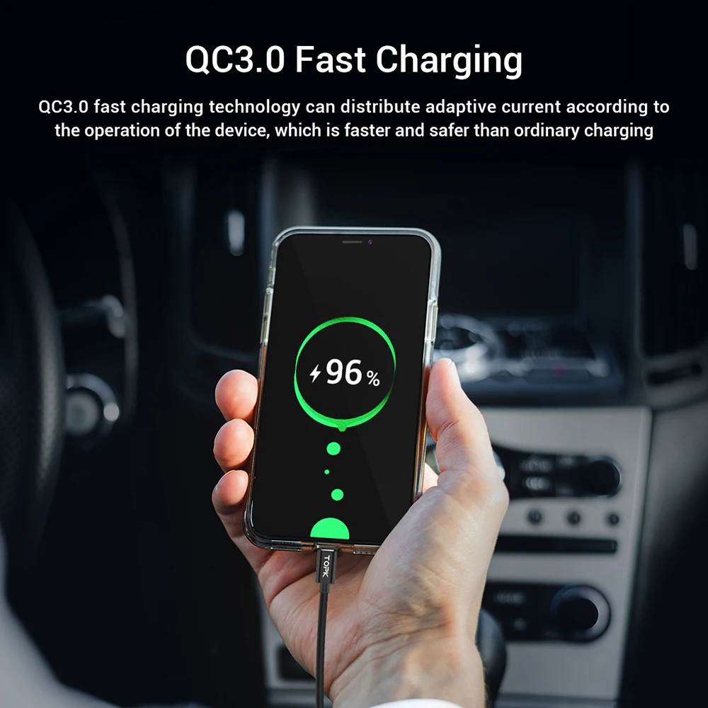 Автомобильное зарядное устройство TOPK Quick Charge 3 0 с двумя USB-портами и поддержкой