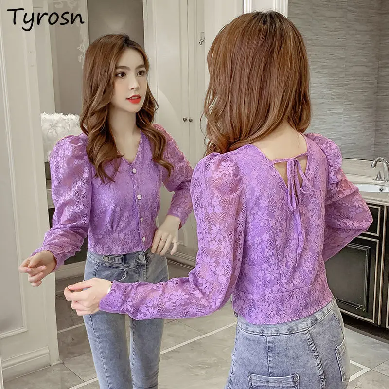 Shirts Women Design Lace V-neck Single Breasted Blouses Slim Elegant Ulzzang Chic Belt New Arrival Long Sleeve Crop Tops Female
Shirts Women Design Lace V-neck Single Breasted Blouses Slim Elegant Ulzzang Chic Belt New Arrival Long Sleeve Crop Tops Female