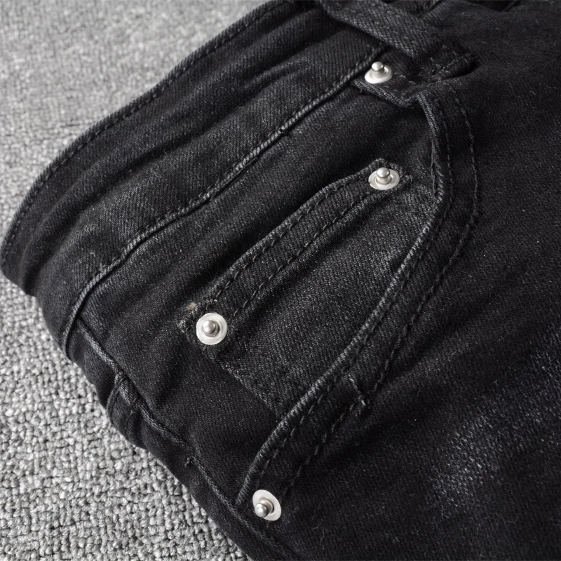 American Streetwear Fashion Men Jeans Black Elastic Ripped Jeans For Men Slim Fit Patches Designer Hip Hop Denim Punk Pants
American Streetwear Fashion Men Jeans Black Elastic Ripped Jeans For Men Slim Fit Patches Designer Hip Hop Denim Punk Pants