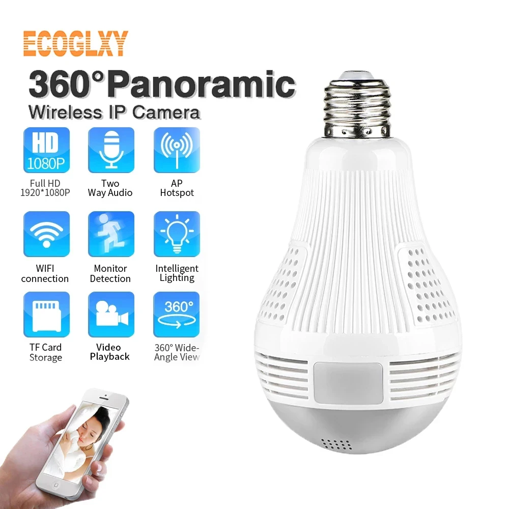 1080P 2.0MP Security Wifi Camera Lamp 360D Panoramic Bulb IP CCTV Video Surveillance Fisheye HD Night Vision Two Way Audio
1080P 2.0MP Security Wifi Camera Lamp 360D Panoramic Bulb IP CCTV Video Surveillance Fisheye HD Night Vision Two Way Audio