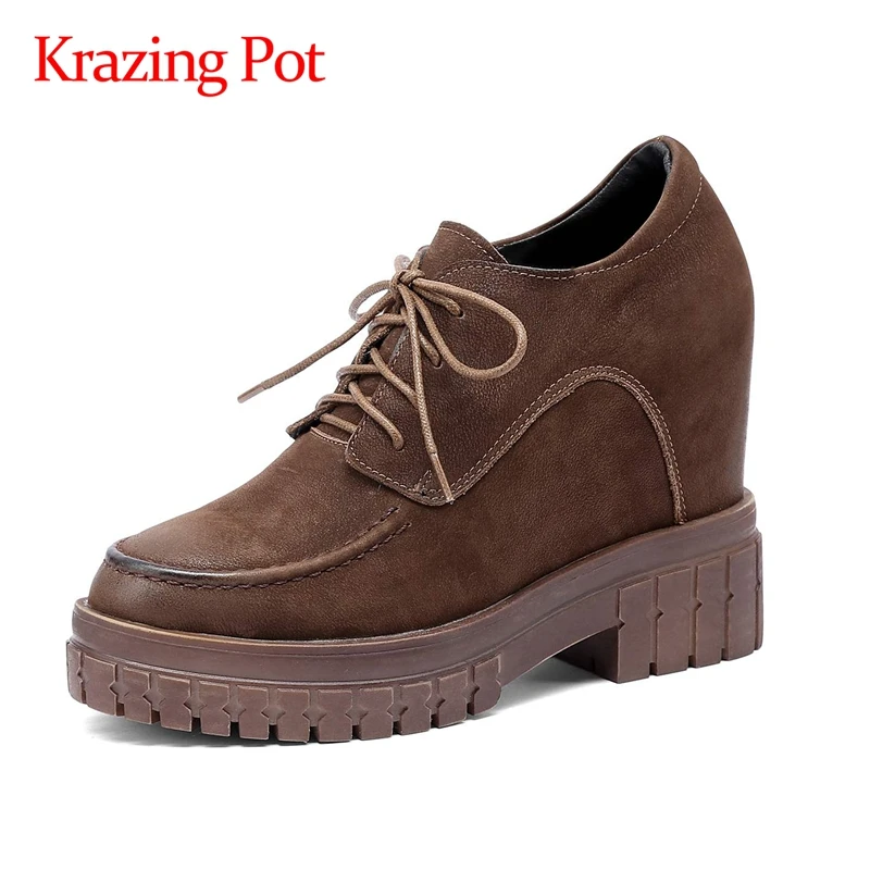 Krazing Pot genuine leather round toe super high heels thick bottom internal increase vintage daily wear lace up women pumps L60
Krazing Pot genuine leather round toe super high heels thick bottom internal increase vintage daily wear lace up women pumps L60