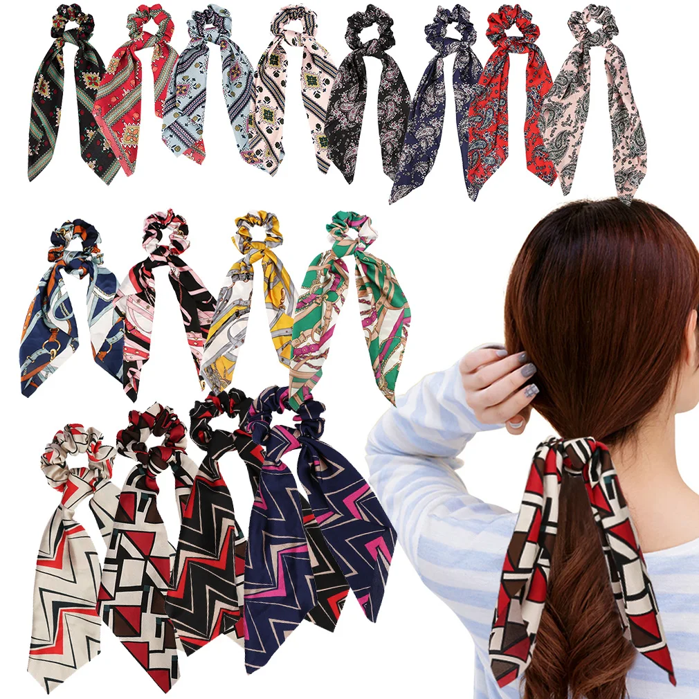 Hair Scrunchies Silk Elastic Bands Scarf Ponytail Holder Scrunchy Ties Vintage Accessories for Women Girls | Аксессуары для одежды