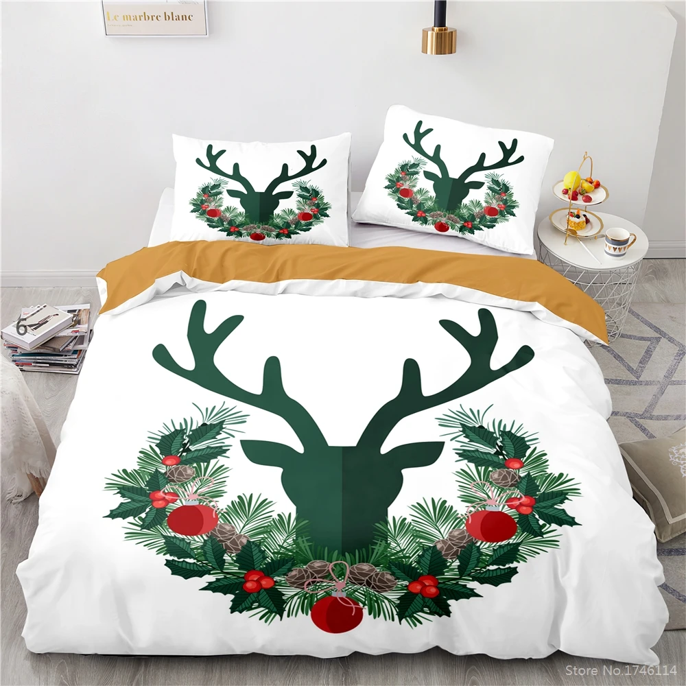 

Happy Holidays Deer Pattern 3D Cartoon Printed Bedding Set Duvet Cover / Quilt Cover Set for Home Bedroom Decor Christmas Gift