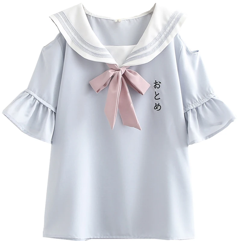 Женские блузки с открытыми плечами и бантом 2021 летние розовые рубашки с расклешенным рукавом и матросским воротником милый стиль Женская рубашка с принтом 
Женские блузки с открытыми плечами и бантом 2021 летние розовые рубашки с расклешенным рукавом и матросским воротником милый стиль Женская рубашка с принтом