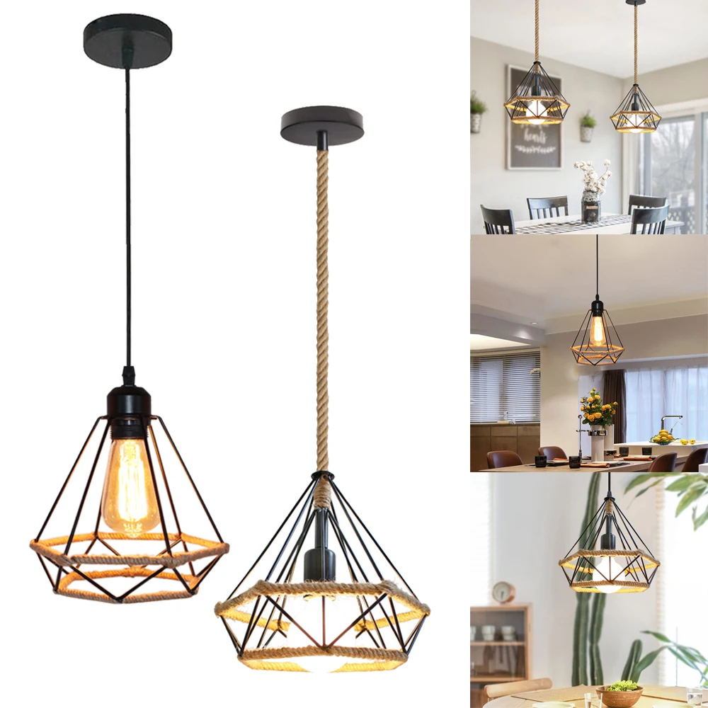 Vintage Industrial Pendant Light Black Iron Lamp Russia Loft Cage Diamond Shape Hemp Rope Light for Living Dining Room Bedroom
Vintage Industrial Pendant Light Black Iron Lamp Russia Loft Cage Diamond Shape Hemp Rope Light for Living Dining Room Bedroom
